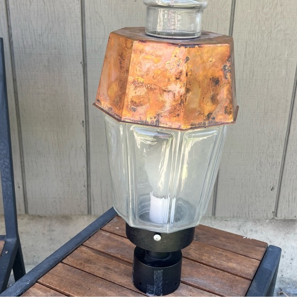 Outdoor lamp post light fixture Glass Copper Single Bulb Flush Mount - Picture 1 of 6